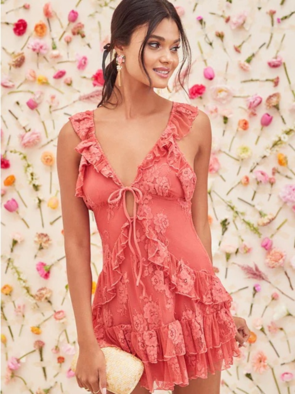 Lovers + Friends Coral Pink Lace Mini Dress